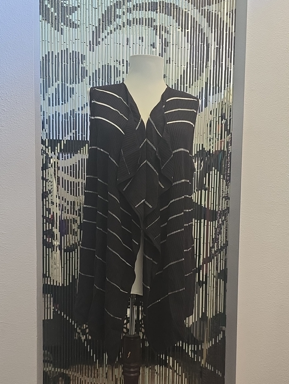 Lafayette 148 New York Black Striped Mesh Cardigan